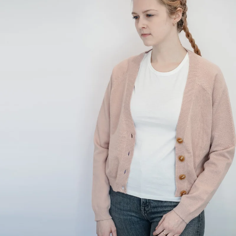 Long Sleeve Cardigan (Blush) Welt Pockets Slit Pockets Flap Pockets
