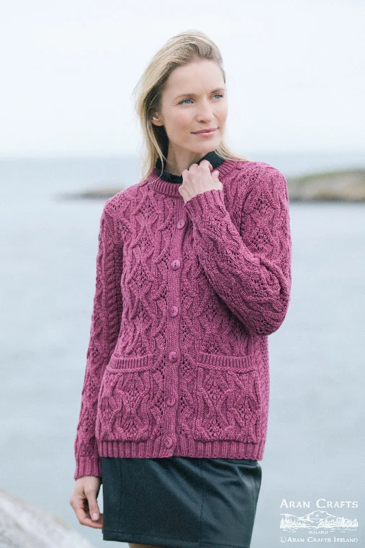 Aran - Killiney Cardigan - Magneta Beaded Cardigan Sequined Faux Fur