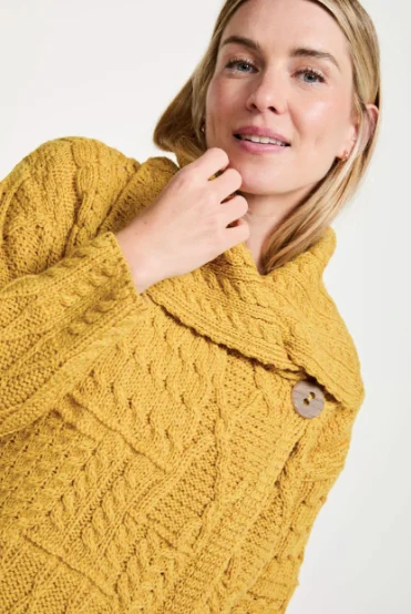 Aran - Merino Patchwork one button collar cardigan - Sunflower Mesh Blend Leather Blend Suede Blend
