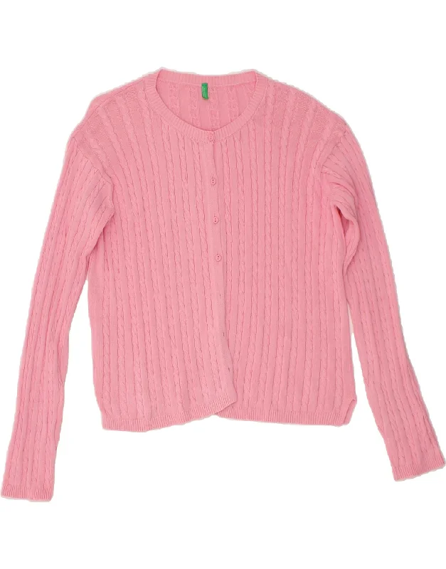 BENETTON Womens Cardigan Sweater UK 12 Medium Pink Elegant Classic Vintage
