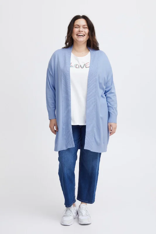 Blue Knitted Cardigan Chenille Brocade Lace