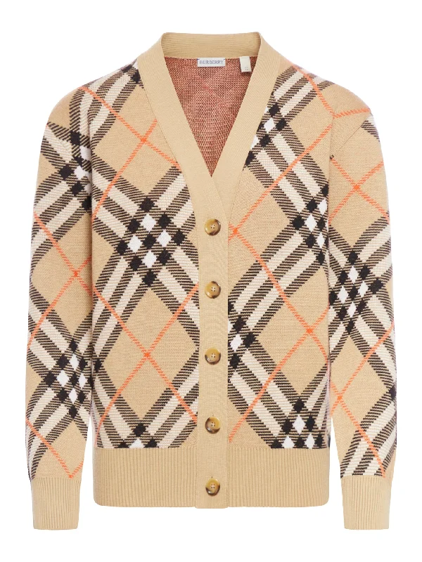 cardigan with check print Cashmere Blend Cotton Blend Poly Blend