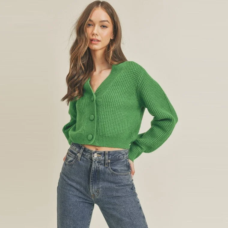 Button Front Cardigan (Green) Seamless Knitted Crochet