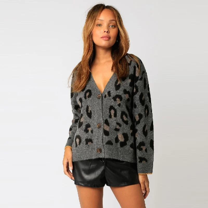 Cardigan (Grey Leopard) Cotton Fabric Linen Fabric Terry Fabric