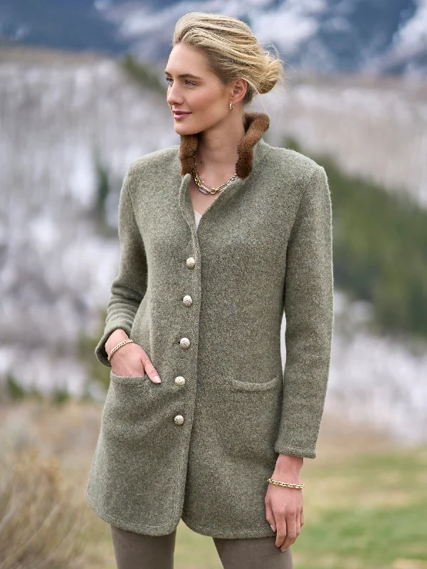 Carlotta Mink Soft Wool Cardigan Mesh Blend Leather Blend Suede Blend