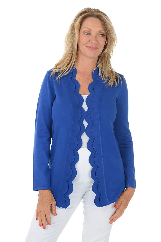 Double Scallop Open Cardigan Welt Pockets Slit Pockets Flap Pockets