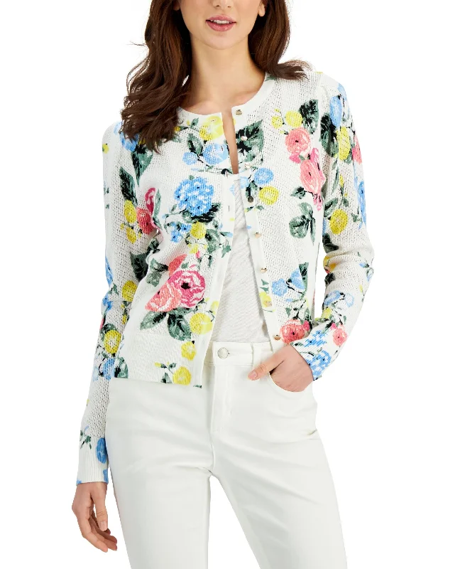 Charter Club Embroidered Yoke Cardigan Zippered Front Buttoned Front Snap Front