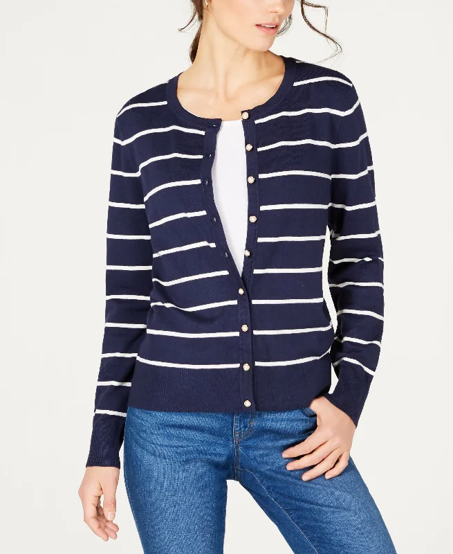 Charter Club Faux Pearl Button Striped Cardigan Lightweight Heavyweight Midweight
