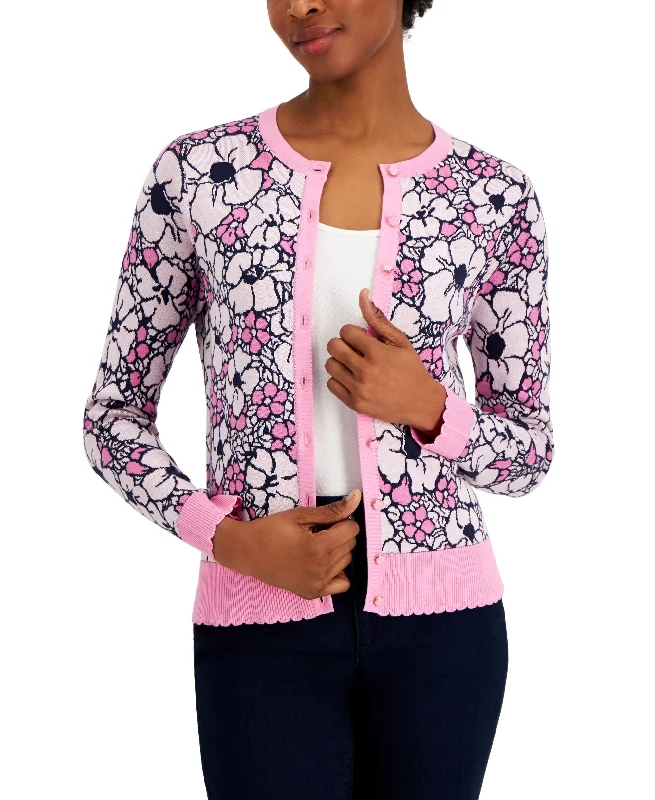 Charter Club Floral Jacquard Cardigan Bright Pastel Dark