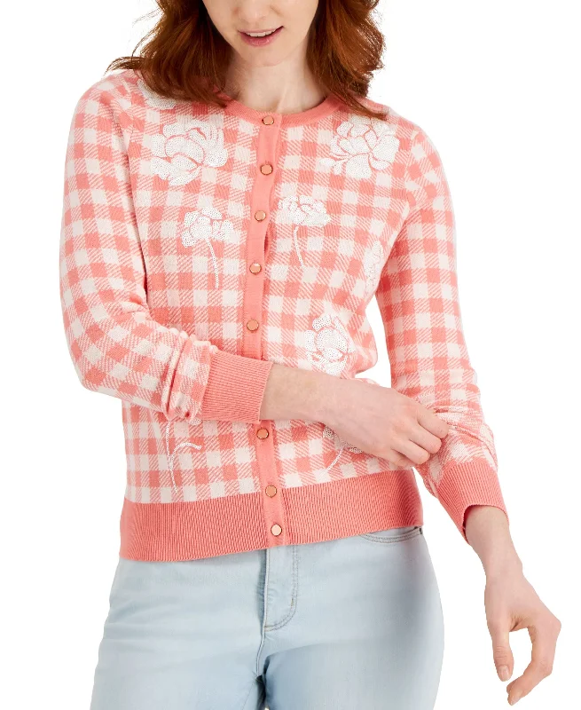 Charter Club Gingham Embroidered Button Cardigan Boxy Cardigan Fitted Cardigan A-Line Charter Club Gingham Embroidered Button Cardigan Boxy Cardigan Fitted Cardigan A-Line
