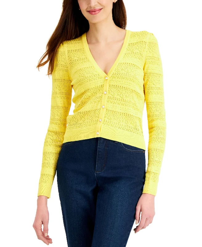 Charter Club Mixed Stitch Button Cardigan Hooded Cardigan Collared Cardigan Shawl Collar