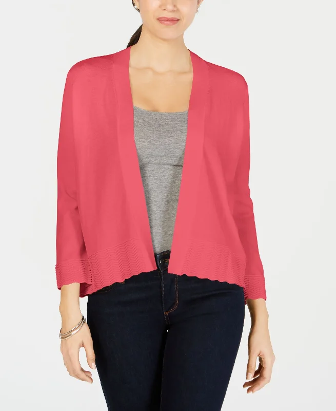 Charter Club Textured Knit Open Cardigan Fleece Cardigan Nylon Polyester