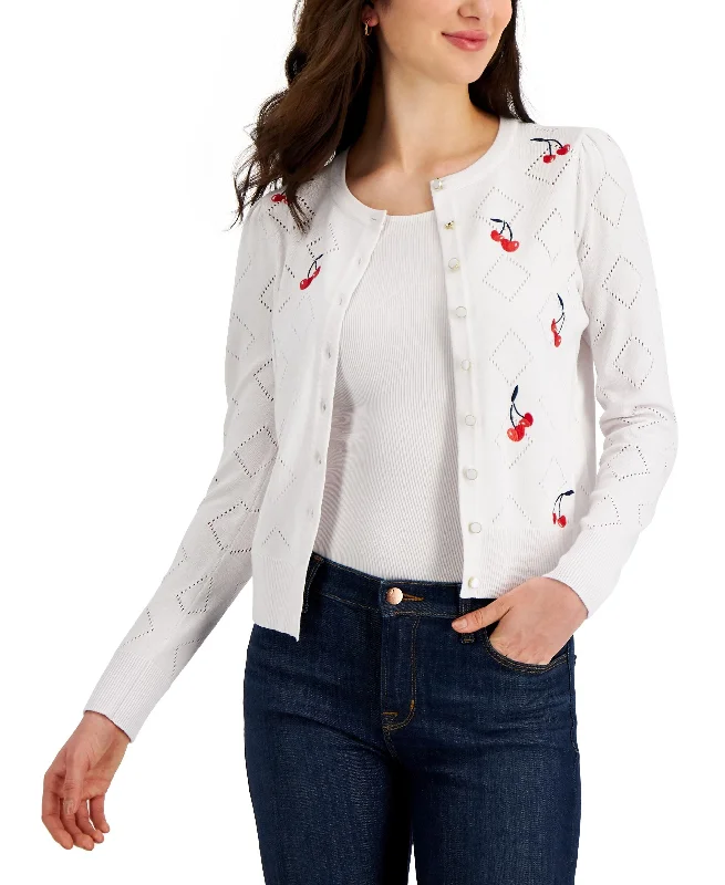 Charter Club Womens Cherry Button Cardigan Boxy Cardigan Fitted Cardigan A-Line