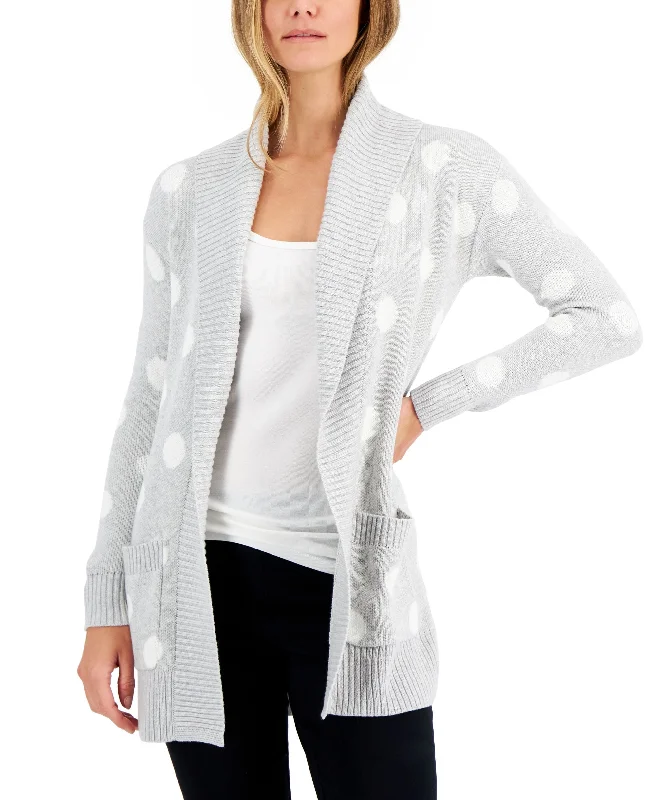 Charter Club Womens Open Front Dot Cardigan Fleece Cardigan Nylon Polyester