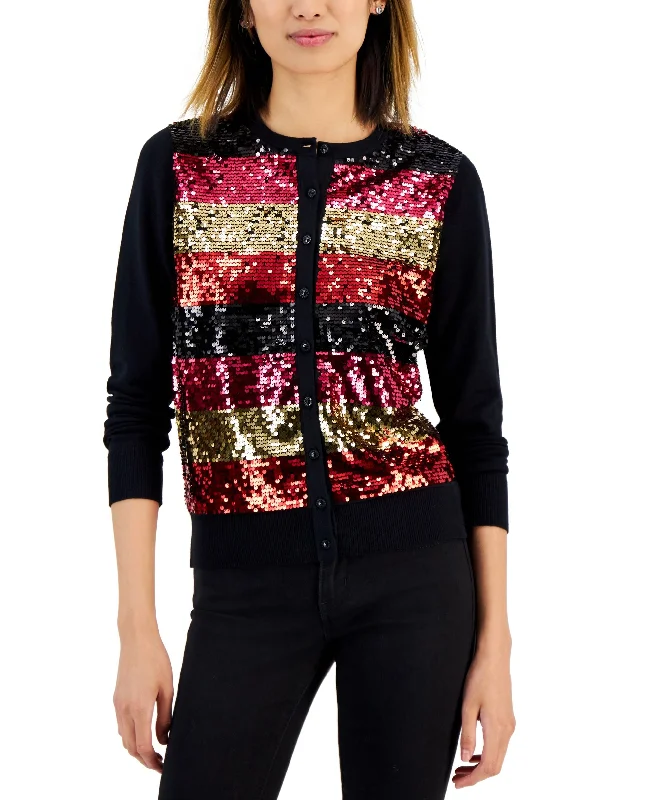 Charter Club Womens Sequin Striped Cardigan Lightweight Heavyweight Midweight