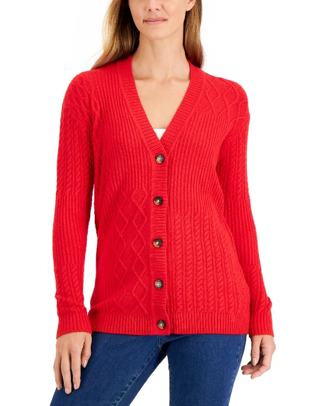 Charter Club Womens Solid Knit Cardigan Mesh Cardigan Canvas Denim