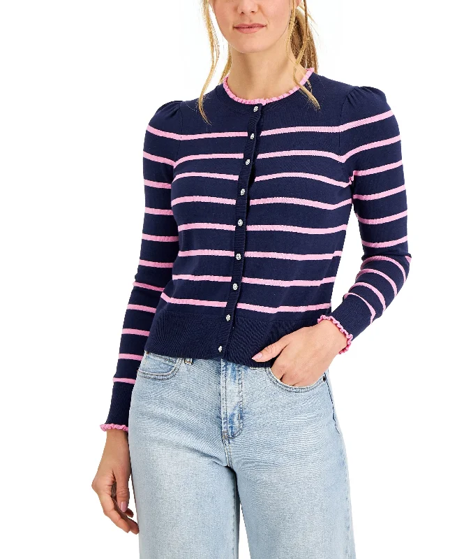 Charter Club Womens Striped Button Cardigan Asymmetrical,ymmetric Pencil Cardigan