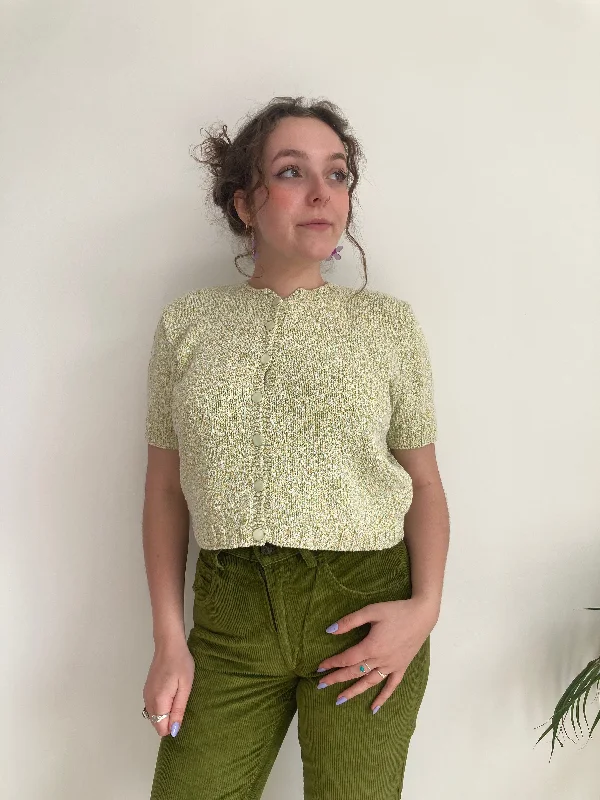 Crop Green Knit Cardigan (S-M) Hooded Caped Shawl Collar