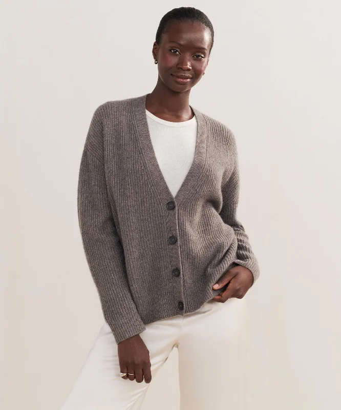Cropped Cashmere Cocoon Cardigan Herringbone Houndstooth Plaid