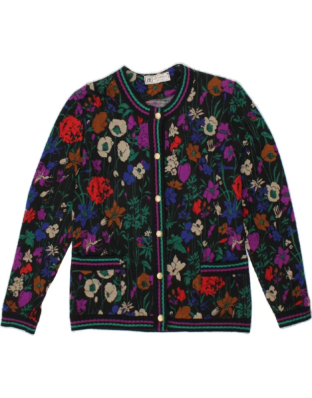 DOMINA Womens Cardigan Sweater IT 42 Medium Black Floral New Wool Real Fur Shearling Chenille DOMINA Womens Cardigan Sweater IT 42 Medium Black Floral New Wool Real Fur Shearling Chenille