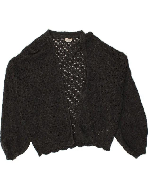FAT FACE Womens Cardigan Sweater UK 12 Medium Grey Cotton Houndstooth Herringbone Solid