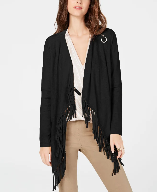 Fringe Trim Draped Cardigan Chenille Brocade Lace