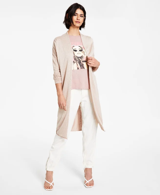 Guess Open Front Ribbed Sleeve Cardigan Stretchy Elastic Breathable
