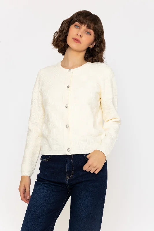 Ivory Basket Stitch Knit Cardigan Lightweight Heavyweight Midweight