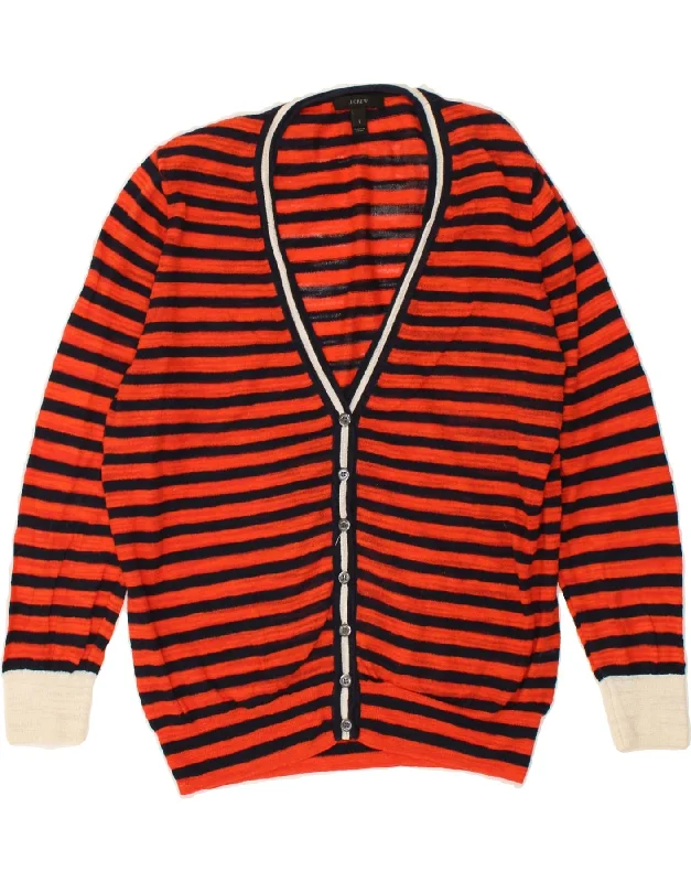 J. CREW Womens 3/4 Sleeve Cardigan Sweater UK 14 Large Red Striped Cotton Seamless Knitted Crochet J. CREW Womens 3/4 Sleeve Cardigan Sweater UK 14 Large Red Striped Cotton Seamless Knitted Crochet
