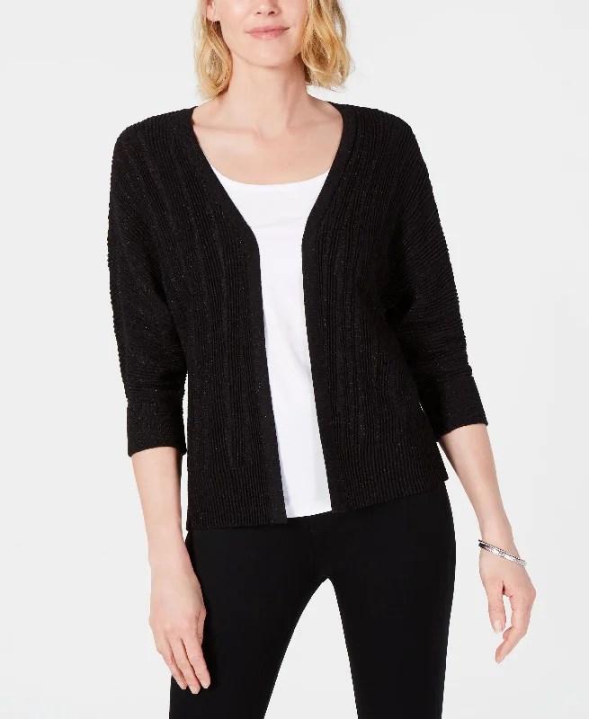 JM Collection Metallic Dolman Sleeve Cardigan Beaded Cardigan Sequined Faux Fur