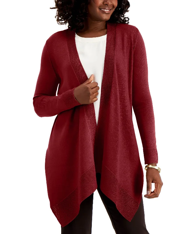 JM Collection Textured Hem Cascade Front Cardigan Asymmetrical,ymmetric Pencil Cardigan