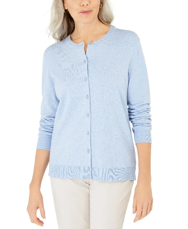 Karen Scott Crew Neck Cardigan Transparent Opaque Sheer