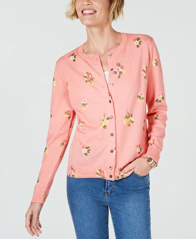 Karen Scott Floral Print Cardigan Cardigan Knitwear Sweater