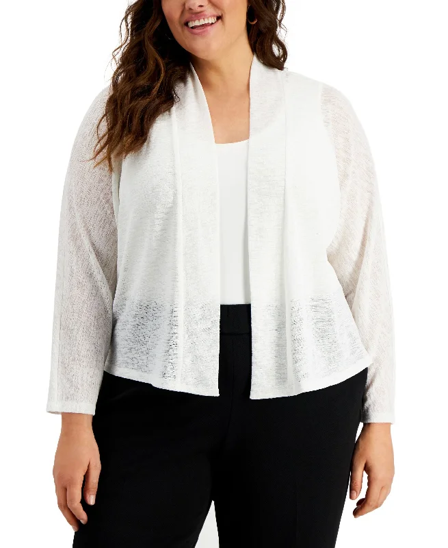 Kasper Plus Size Shawl Collar Cardigan Open Front Closed Front Wrap Front