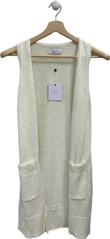 L'Academie White Sleeveless Cardigan UK S Zippered Front Buttoned Front Snap Front