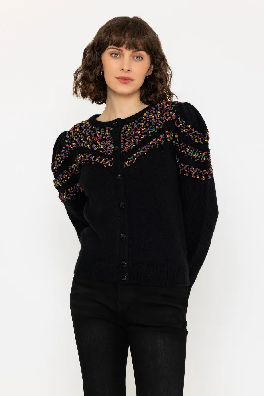 Long Sleeve Confetti Cardigan in Black Slim Fit Regular Fit Oversized