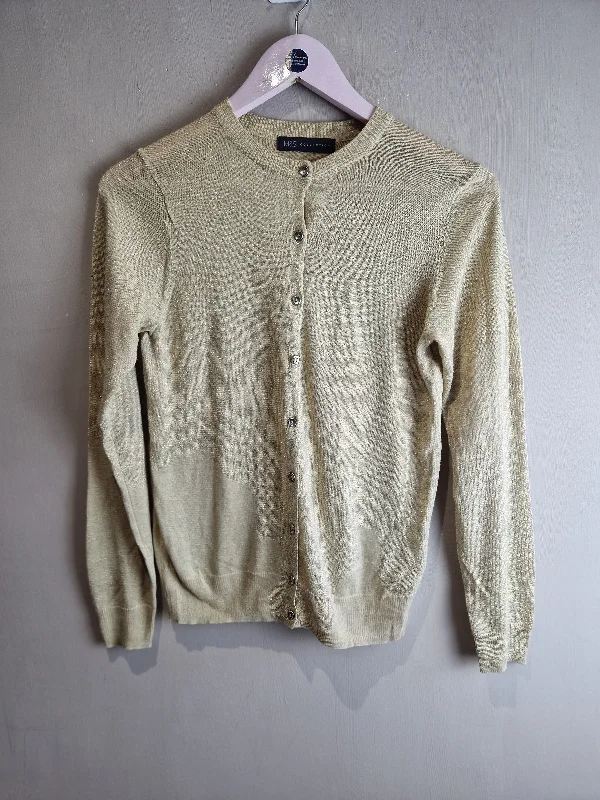 M&S gold sparkly cardigan - size 10 Satin Fabric Silk Fabric Chiffon Fabric