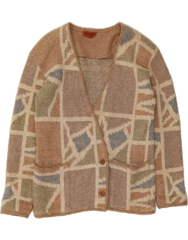 MISSONI Womens Cardigan Sweater UK 14 Medium Brown Geometric Toggled Drawstring Belted MISSONI Womens Cardigan Sweater UK 14 Medium Brown Geometric Toggled Drawstring Belted