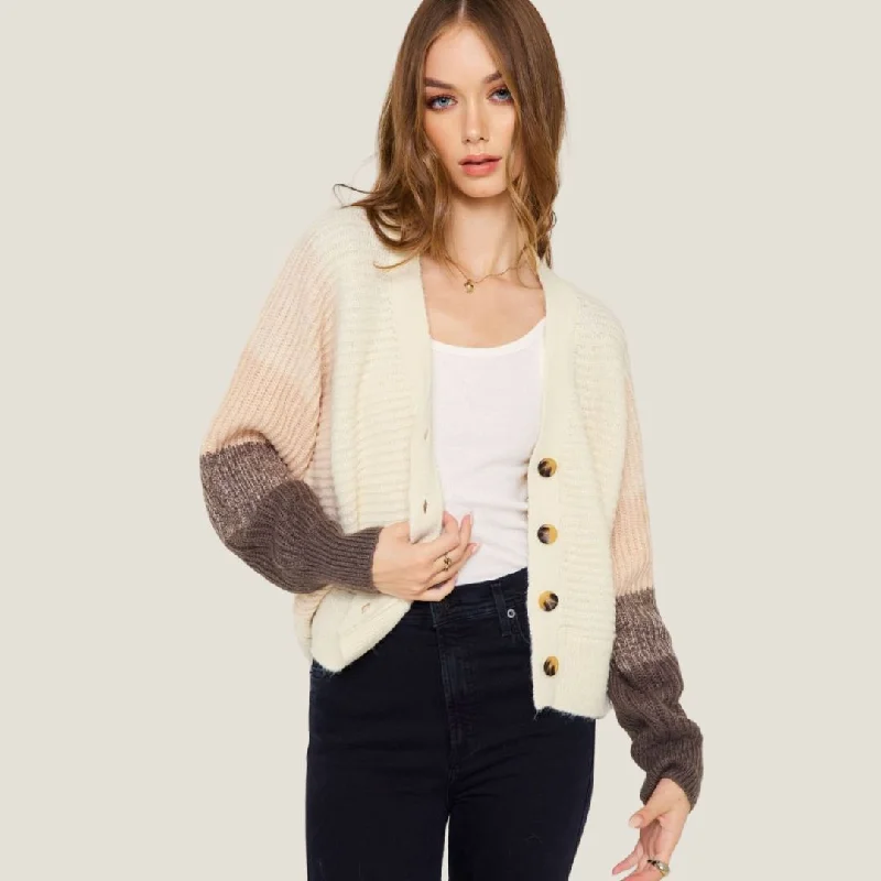 Ombre Sleeve Cardigan (Cream Mauve Charcoal) Stretchy Elastic Breathable