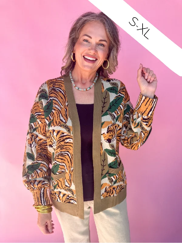 On The Wild Side Cardigan - Green Notch Collar Peter Pan Collar Cowl Neck