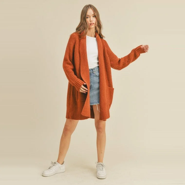 Open Front Cardigan (Spanish Chestnut) Open Front Closed Front Wrap Front