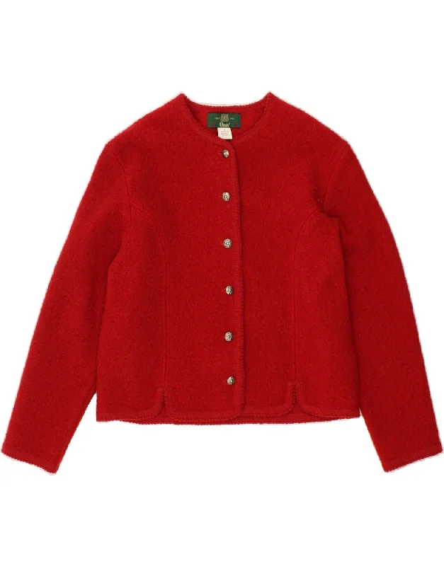 ORVIS Womens Cardigan Sweater UK 8 Small Red Wool Cable Knit Ribbed Knit Lace Knit
