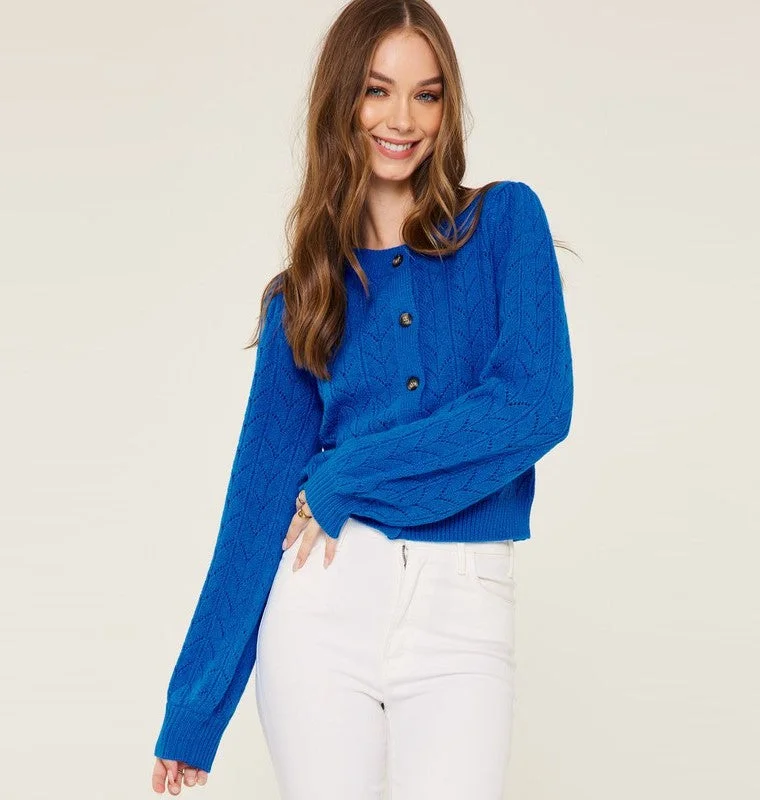 Pointelle Knit Cardigan (Brilliant Blue) Mesh Fabric Canvas Fabric Denim Fabric