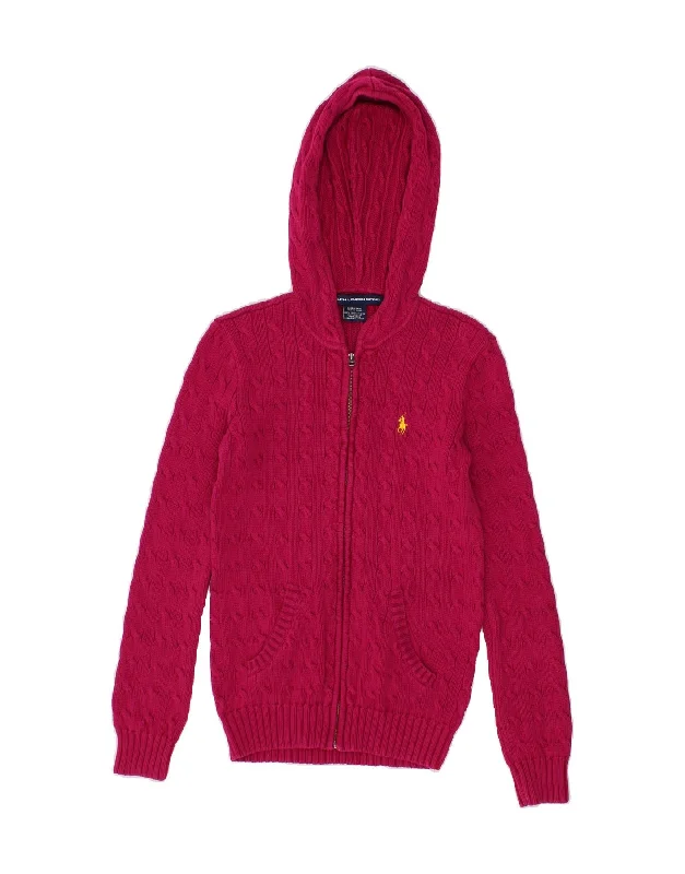 RALPH LAUREN Womens Hooded Cardigan Sweater UK 10 Small Pink Cotton Handmade Hand-knitted Hand-woven RALPH LAUREN Womens Hooded Cardigan Sweater UK 10 Small Pink Cotton Handmade Hand-knitted Hand-woven