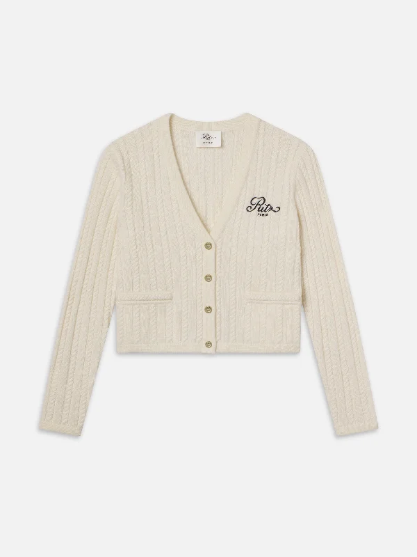 Ritz Cable Cardigan -- Cream Sequined Glittery Shiny