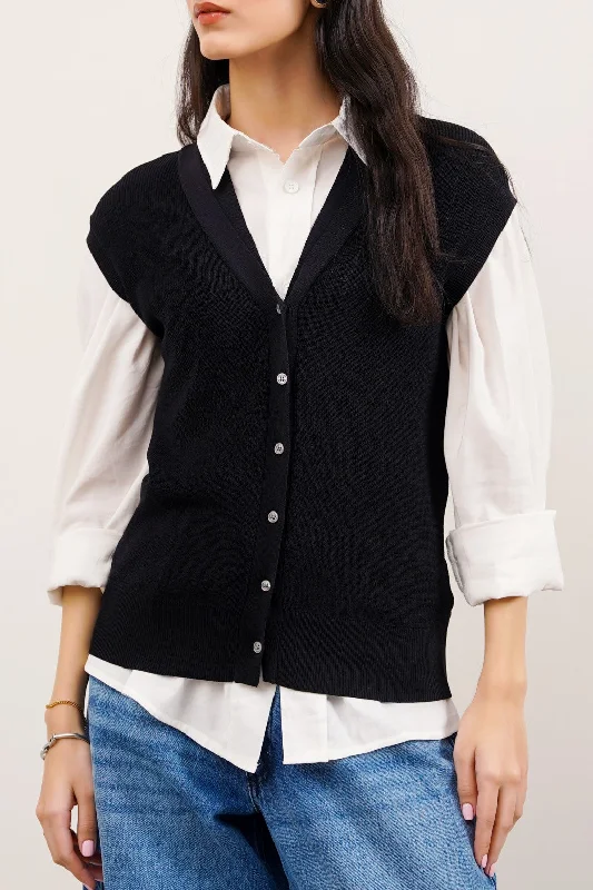 SLEEVELESS NEEDLE KNIT CARDIGAN Boat Neck Shawl Collar Notched Collar