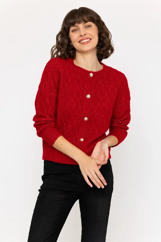 Soft Touch Cardigan in Red Collared Crew Neck Turtle Neck