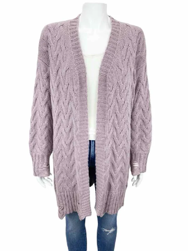 Splendid Women's Distressd Cable Open Cardigan Sweater Dusty Rose Size M Cotton Fabric Linen Fabric Terry Fabric