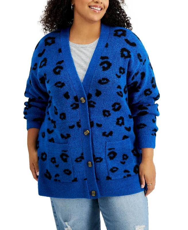 Style & Co Cheetah Print Button Down Cardigan Sweater Fitted Slim Tailored