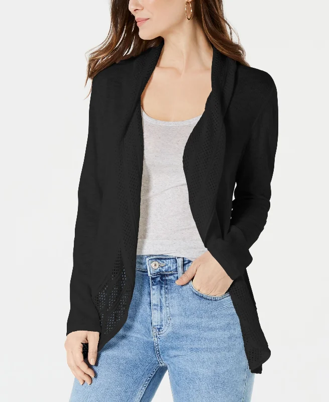 Pointelle-Trim Cardigan Oversized Loose Flowy
